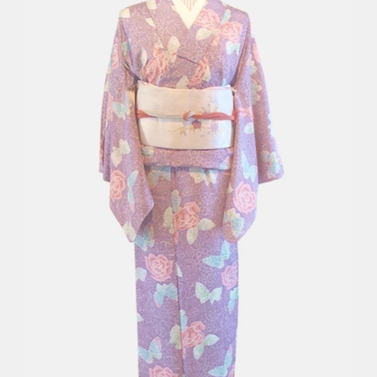 正絹小紋ピンク花模様