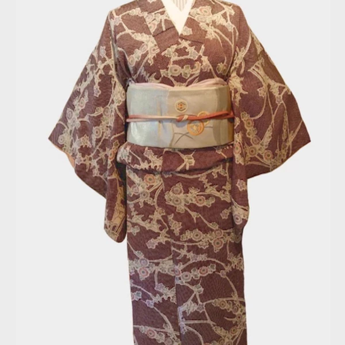 正絹小紋えんじ花模様