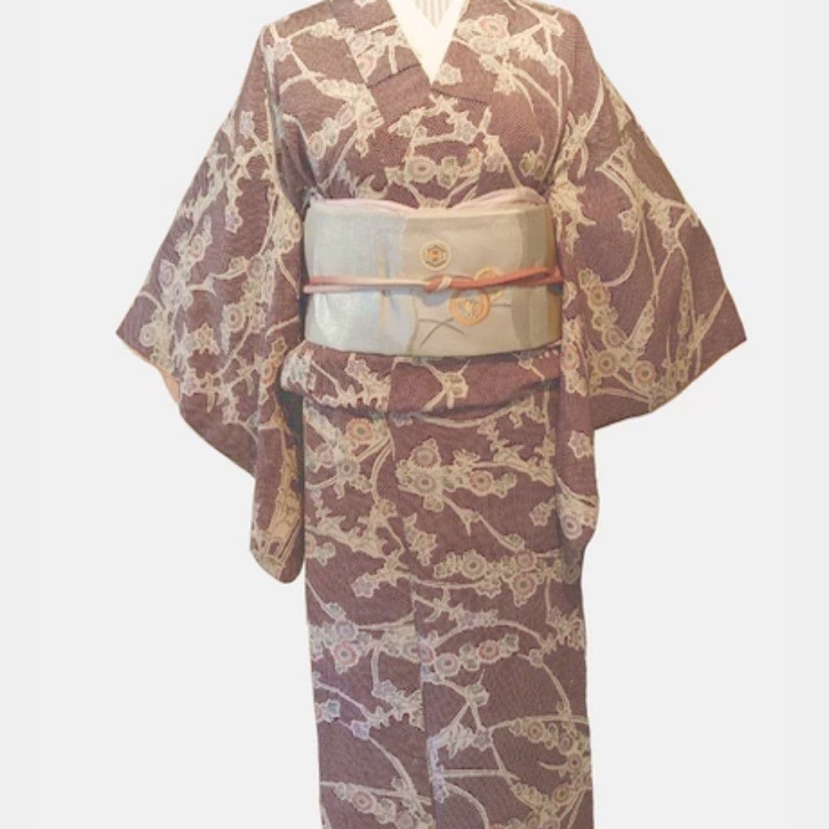 正絹小紋えんじ花模様